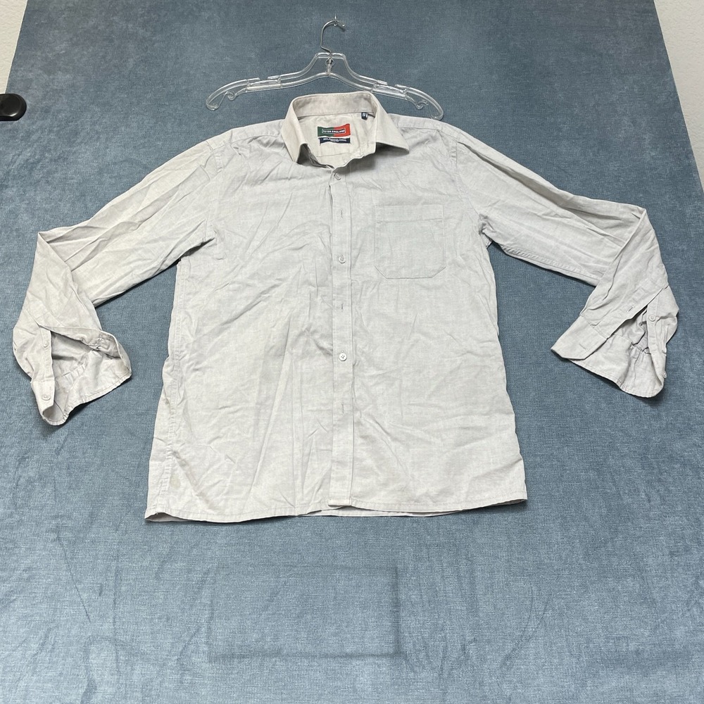 Peter England Shirt Mens 40 Gray Cotton Button-Up Long Sleeve Nuvo Fit Classic